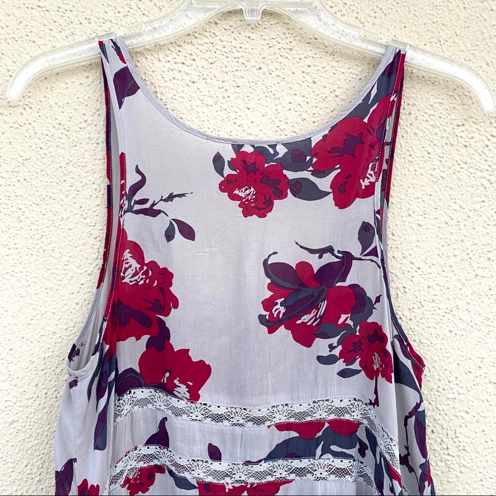 FREE PEOPLE voile TRAPEZE DRESS slip Floral tunic print women’s XS LACE romantic - Picture 9 of 13